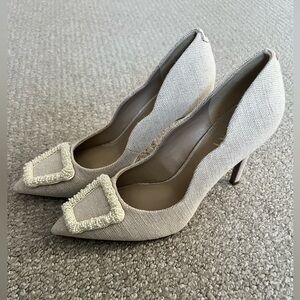 NWT Sam Edelman Cream Linen Heels with Beading